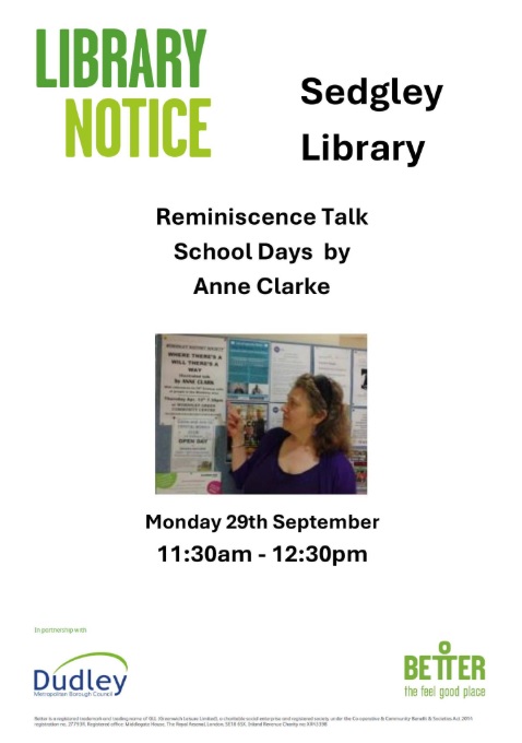 Sedgley Library - Reminiscence Talk: School Days By Anne Clarke